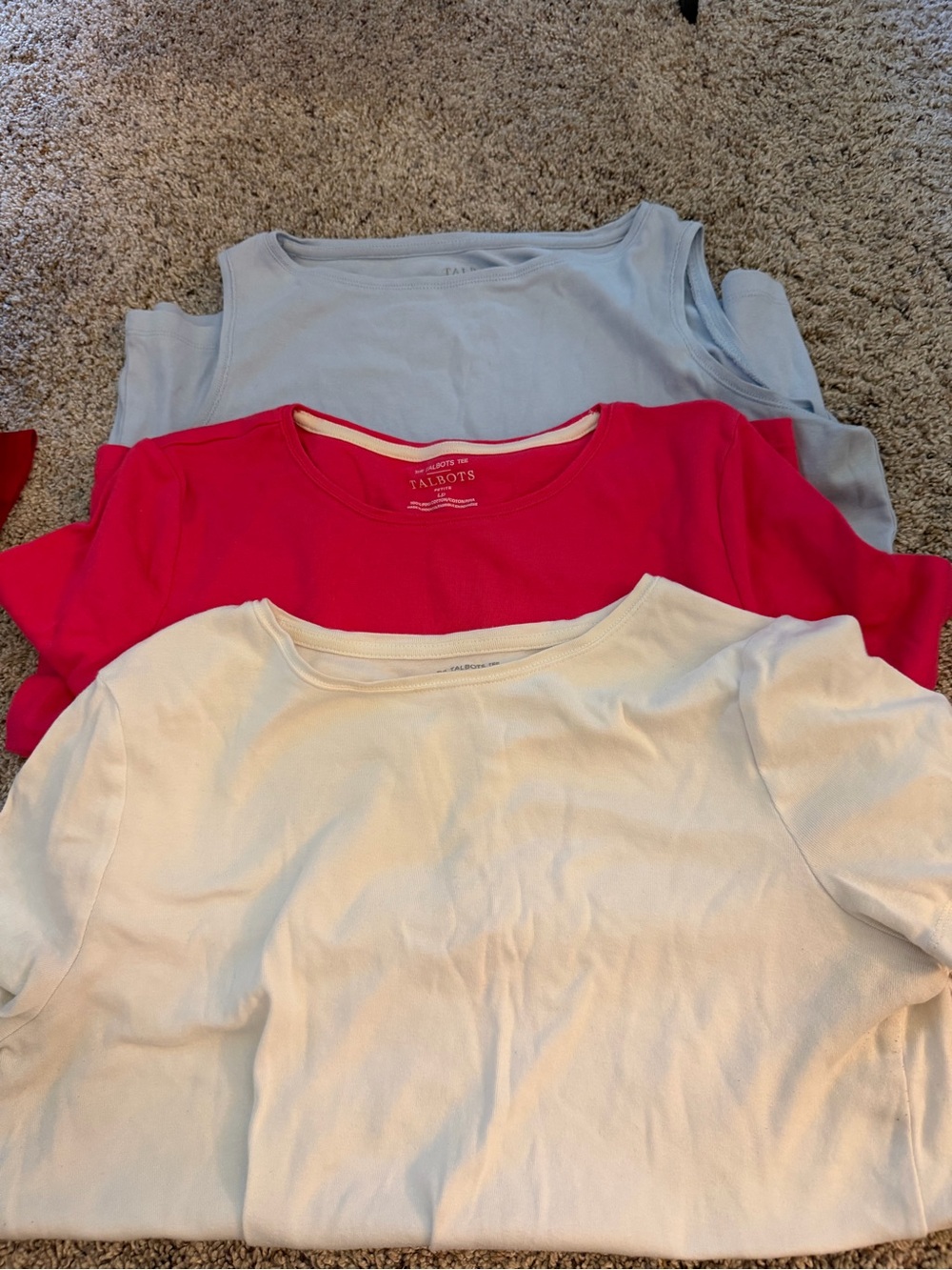 Talbots Short Sleeve Tee Trio in White, Hot Pink, Light Blue